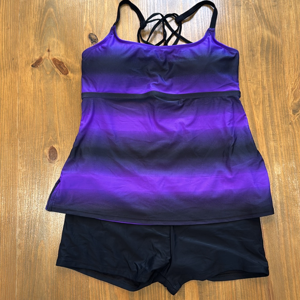 Nwot Two Piece Tankini Bathing Suit With Boy Shorts Color Block Striped L & Xxxl